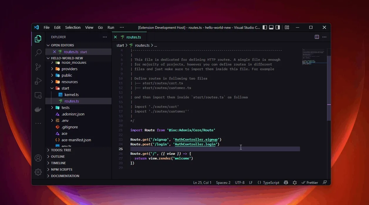 Les commandes Ace sont disponibles directement depuis VScode via l'extension