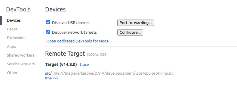 Vue Chrome DevTools dans about:inspect