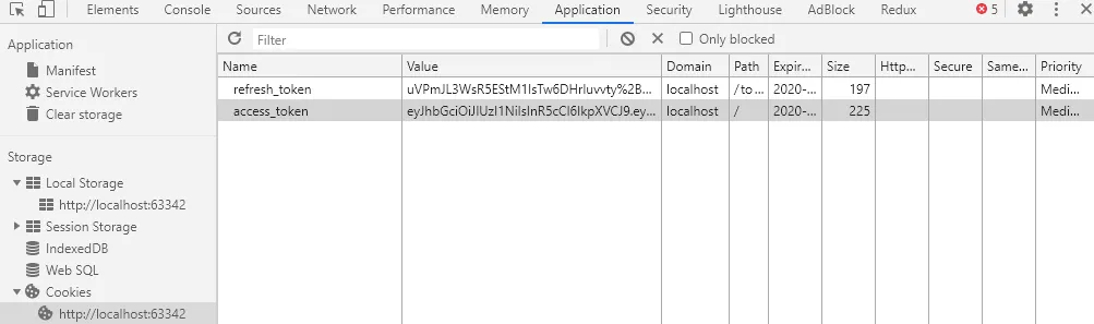 Affichage des cookies dans la console du navigateur
