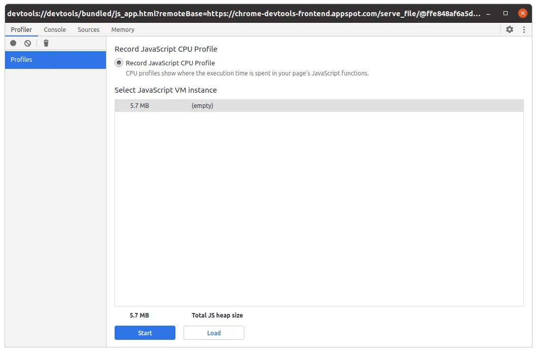 Page de debug Node.js