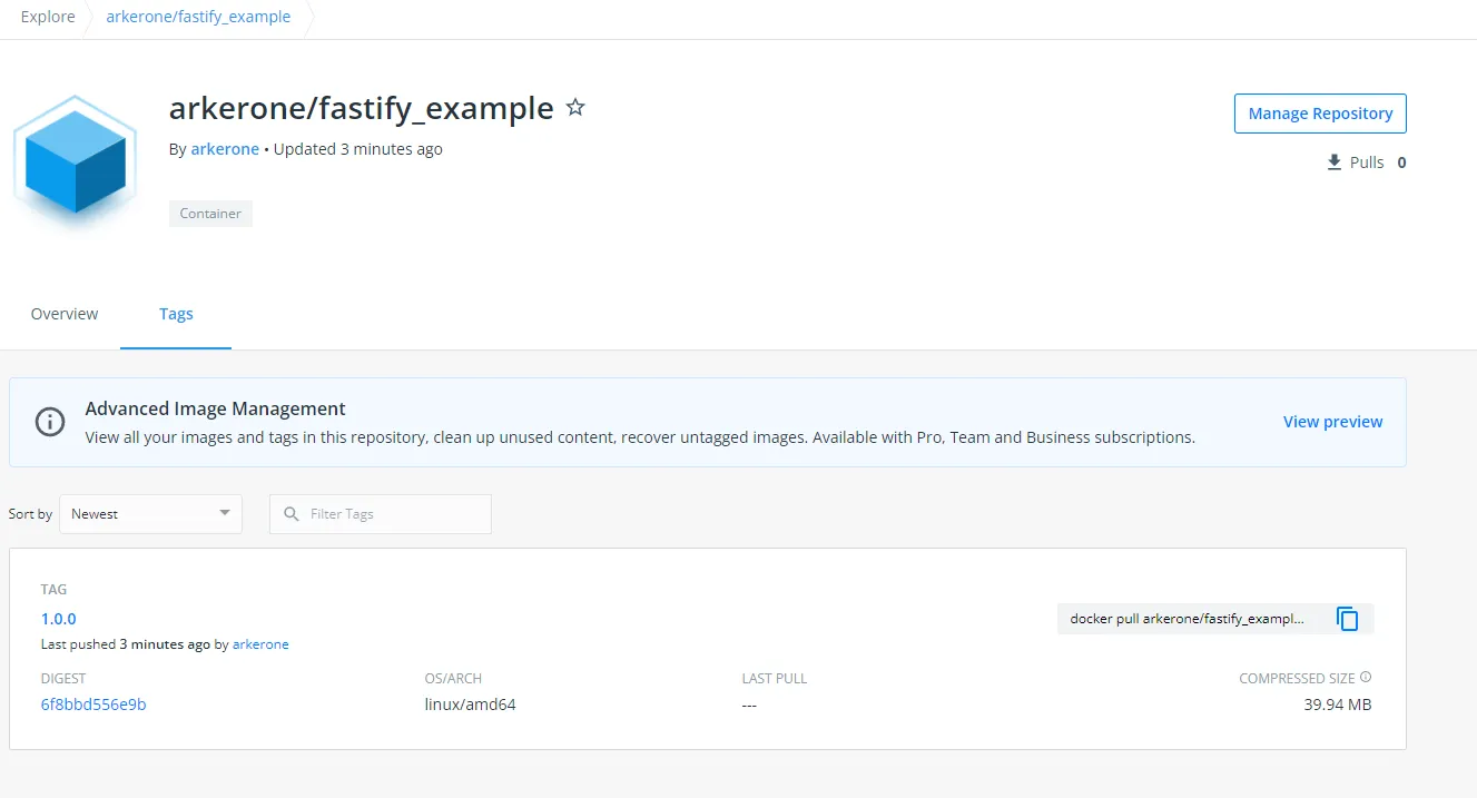 Notre image est bien publiée sur Docker Hub